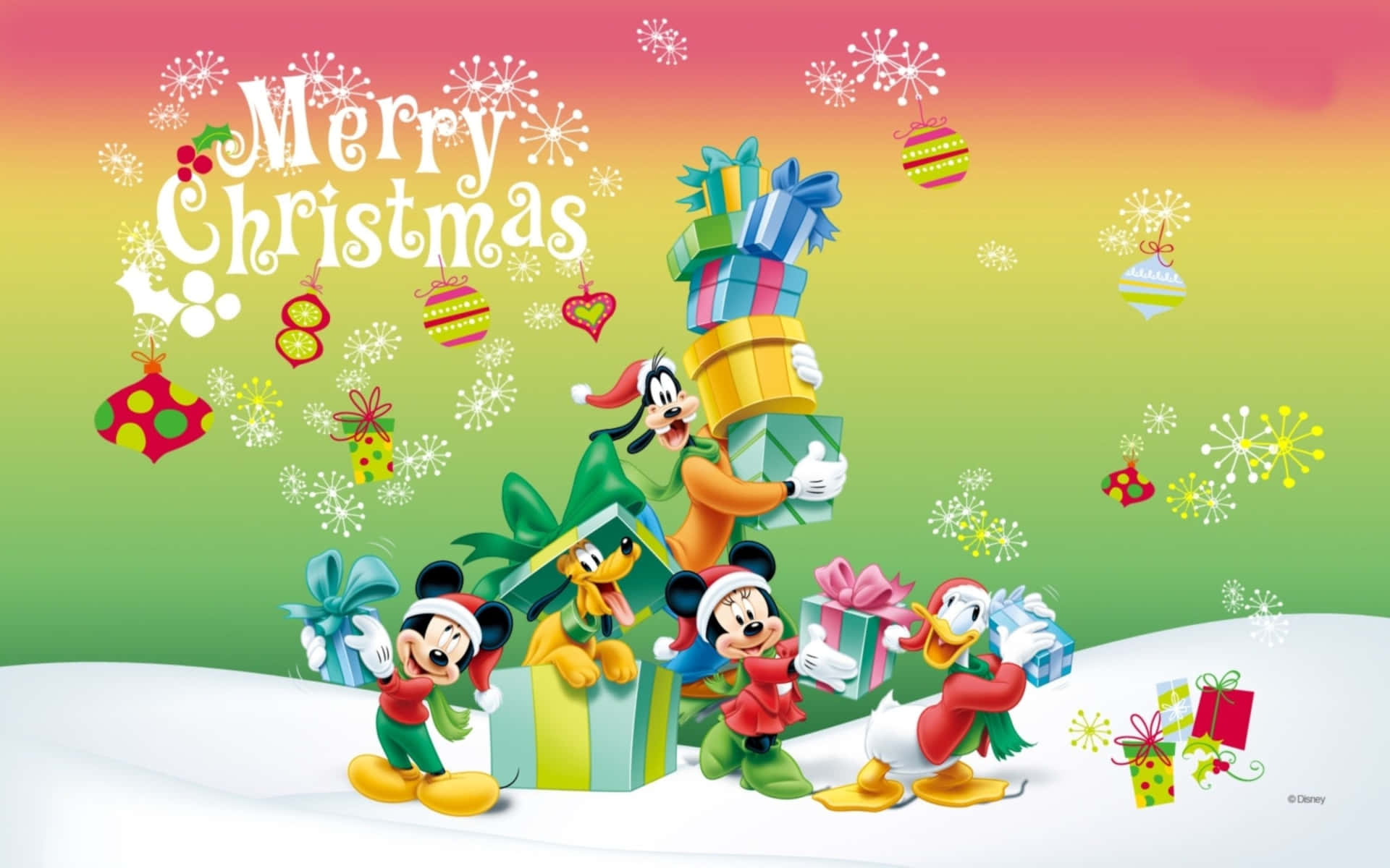 Christmas Cartoon Merry Christmas Mickey Mouse Background