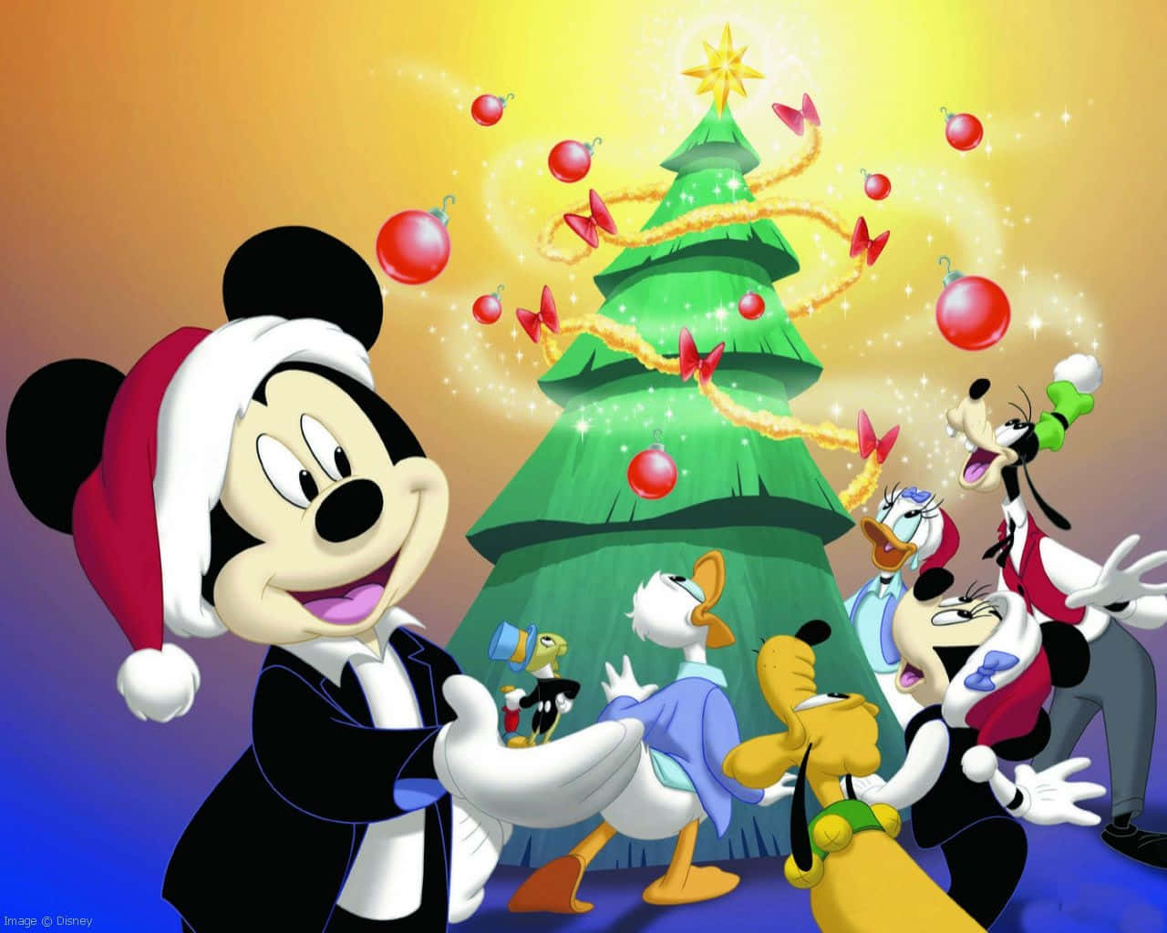 Christmas Cartoon Mickey Mouse And Friends Background