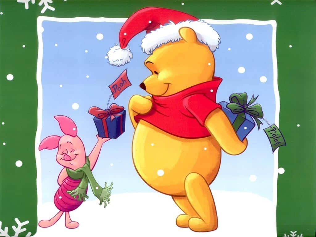 Christmas Cartoon Pooh And Piglet Background