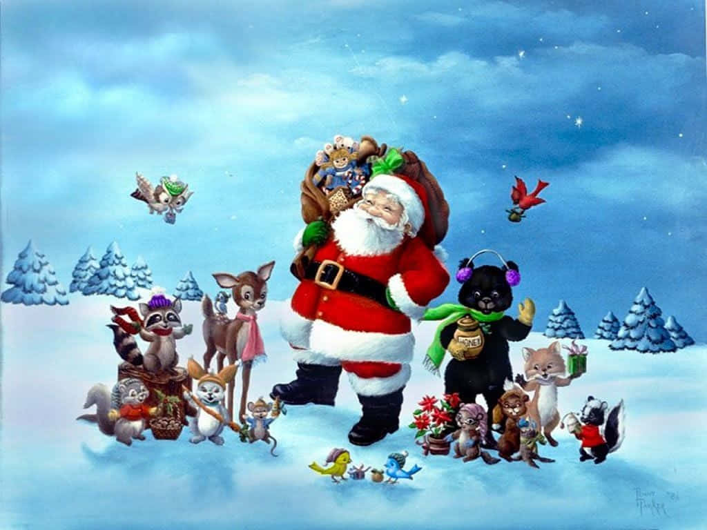 Christmas Cartoon Santa Claus In Snow