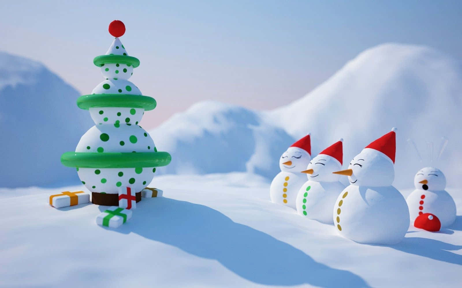 Christmas Cartoon Snowballs And Snowmen Background