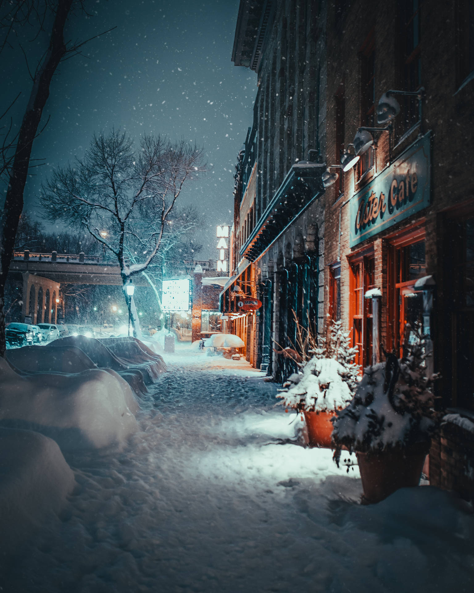 Christmas Cheer Is In The Air With Fresh Snow And Sparkling Lights Background