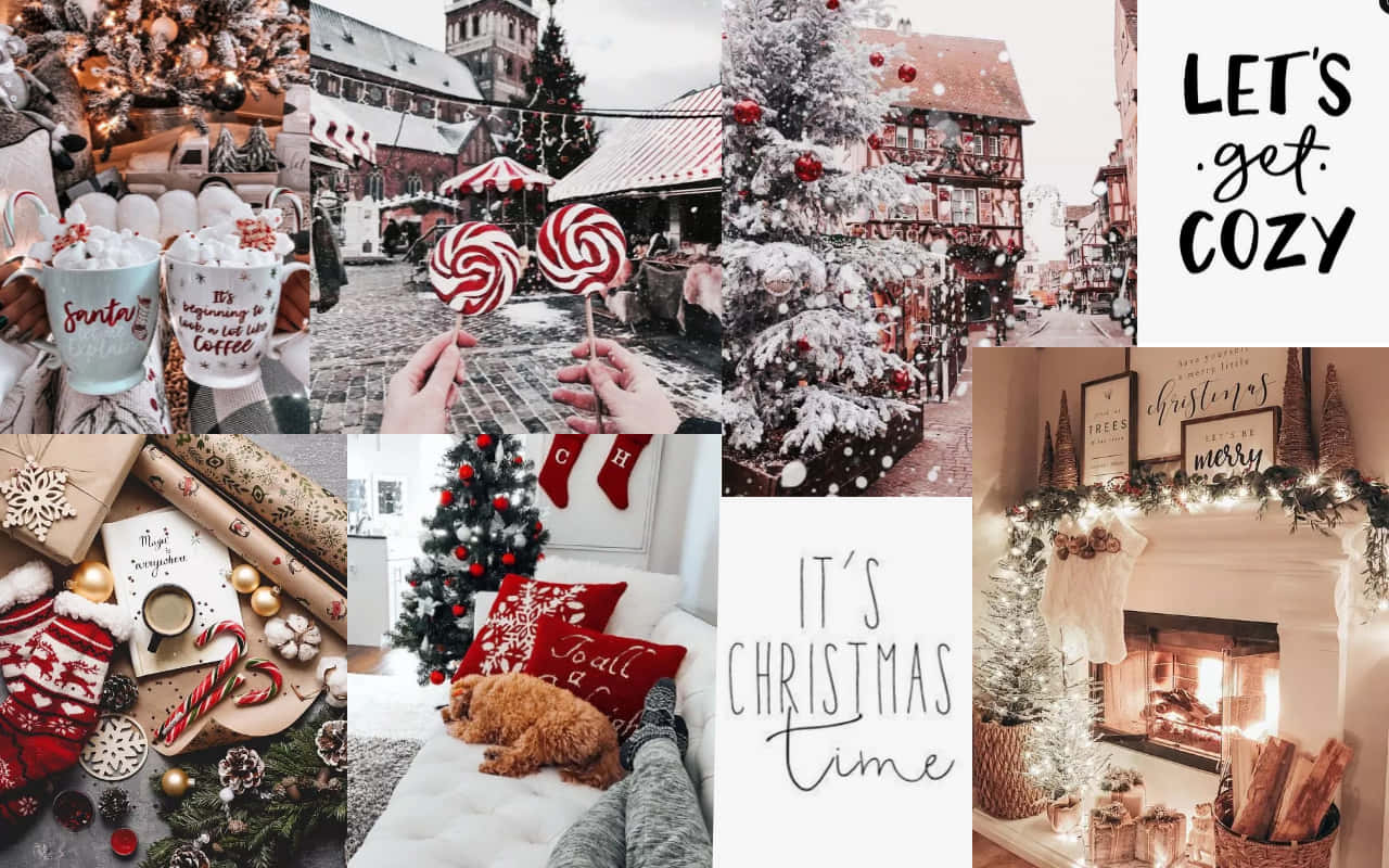 Christmas Collage Laptop Aesthetic Cozy Time Background