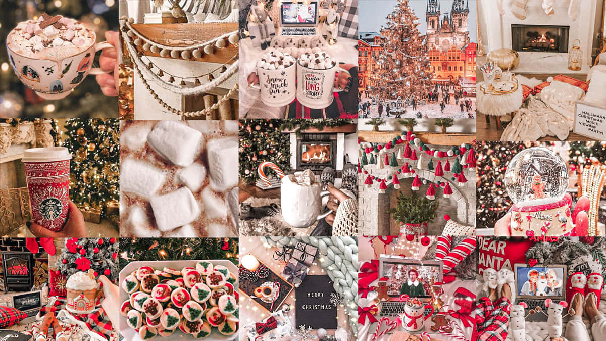 Christmas Collage Laptop Red And White Theme Background