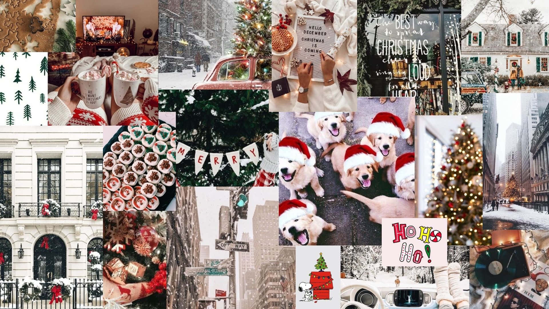 Christmas Collage Laptop Winter Pets Background