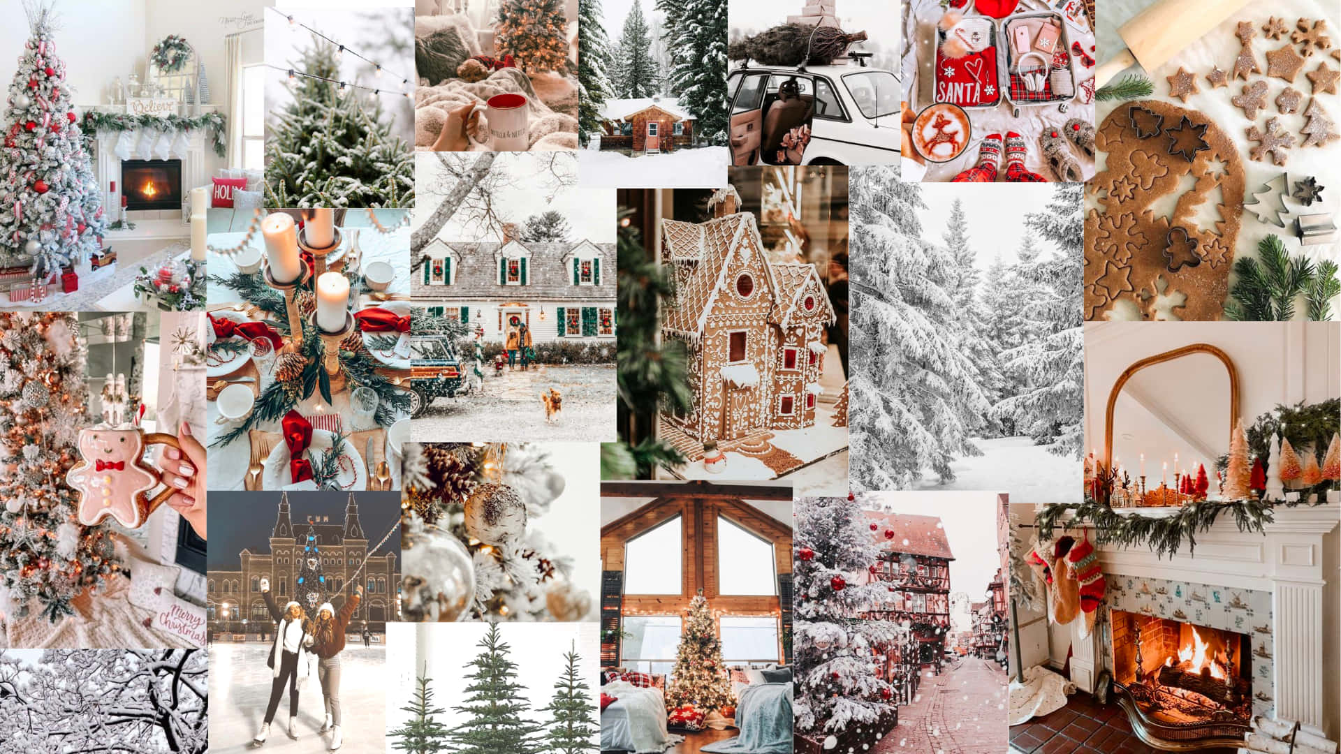 Christmas Collage With Christmas Trees And Decorations