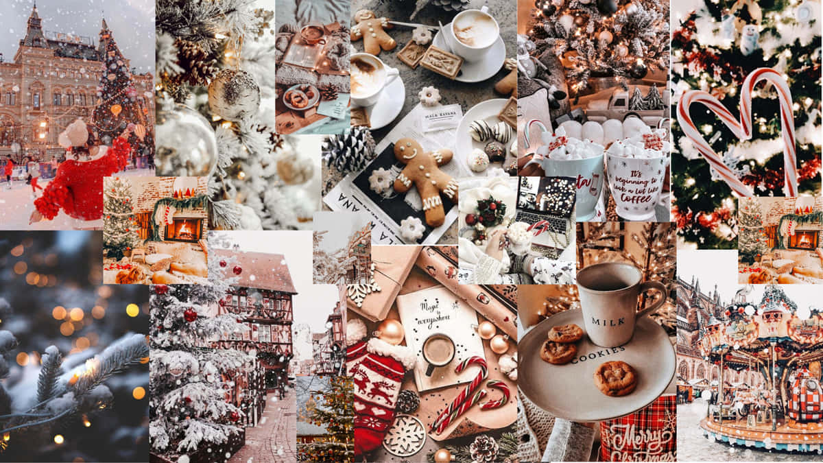 Christmas Collage With Many Pictures Of Christmas Decorations Background