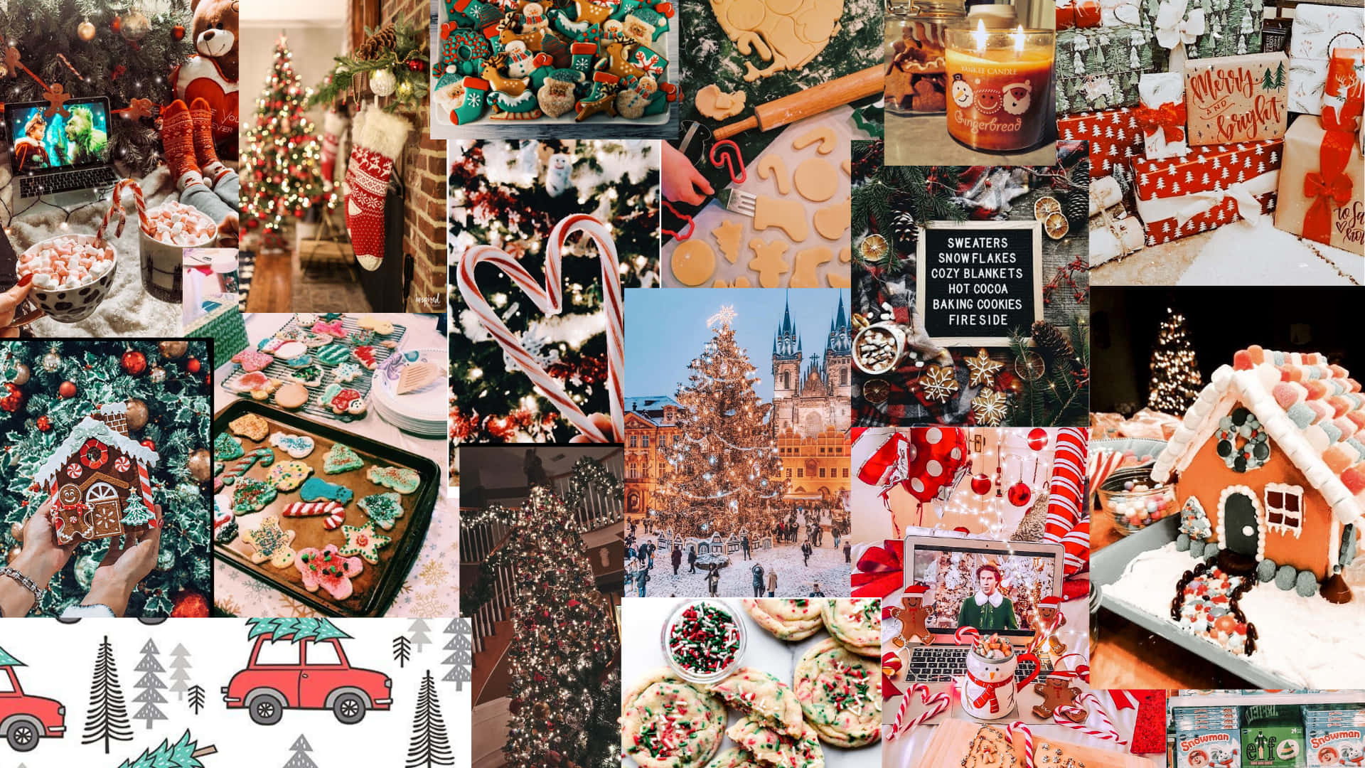 Christmas Collage With Many Pictures Of Cookies And Decorations Background