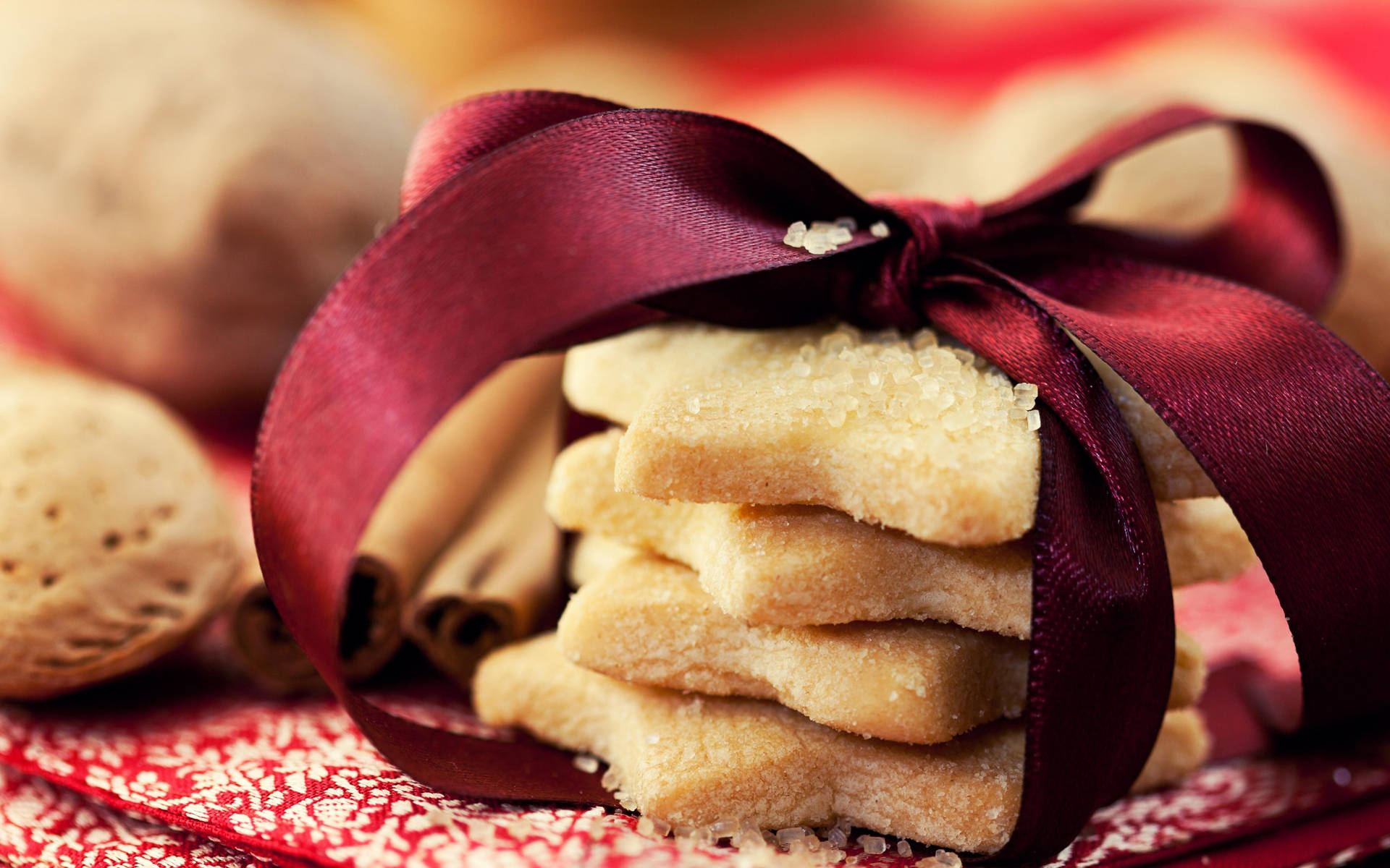 Christmas Cookie With Ribbon Background