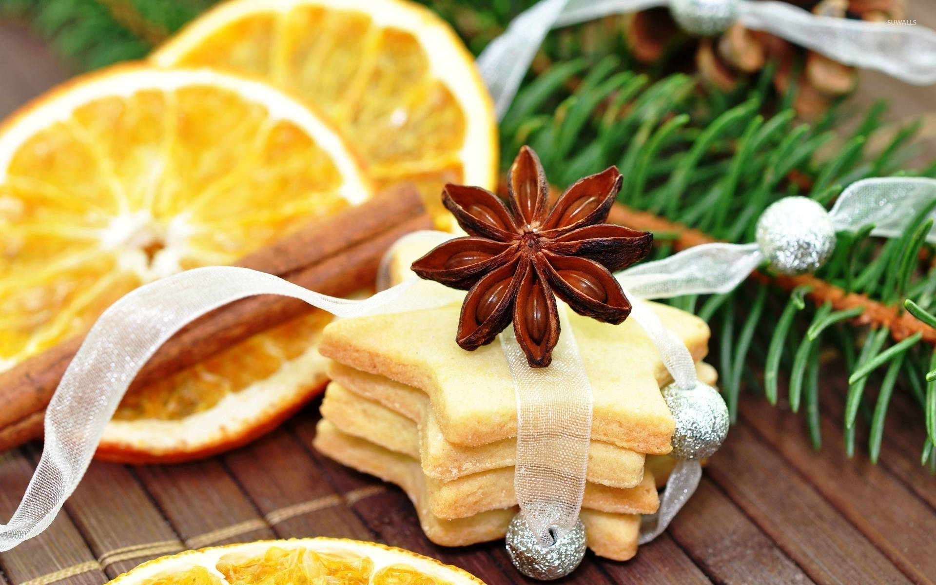 Christmas Cookies And Oranges Background