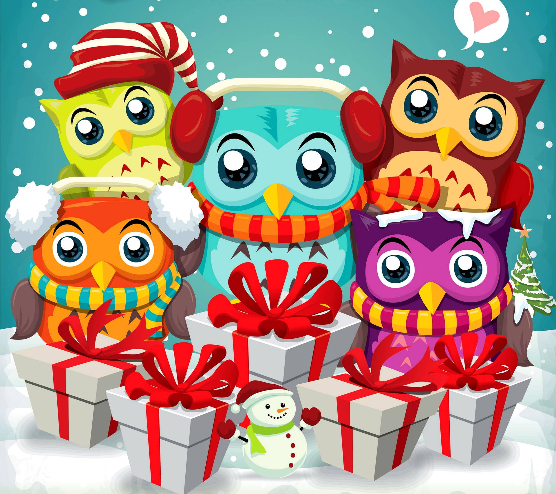 Christmas Cute Owls Background