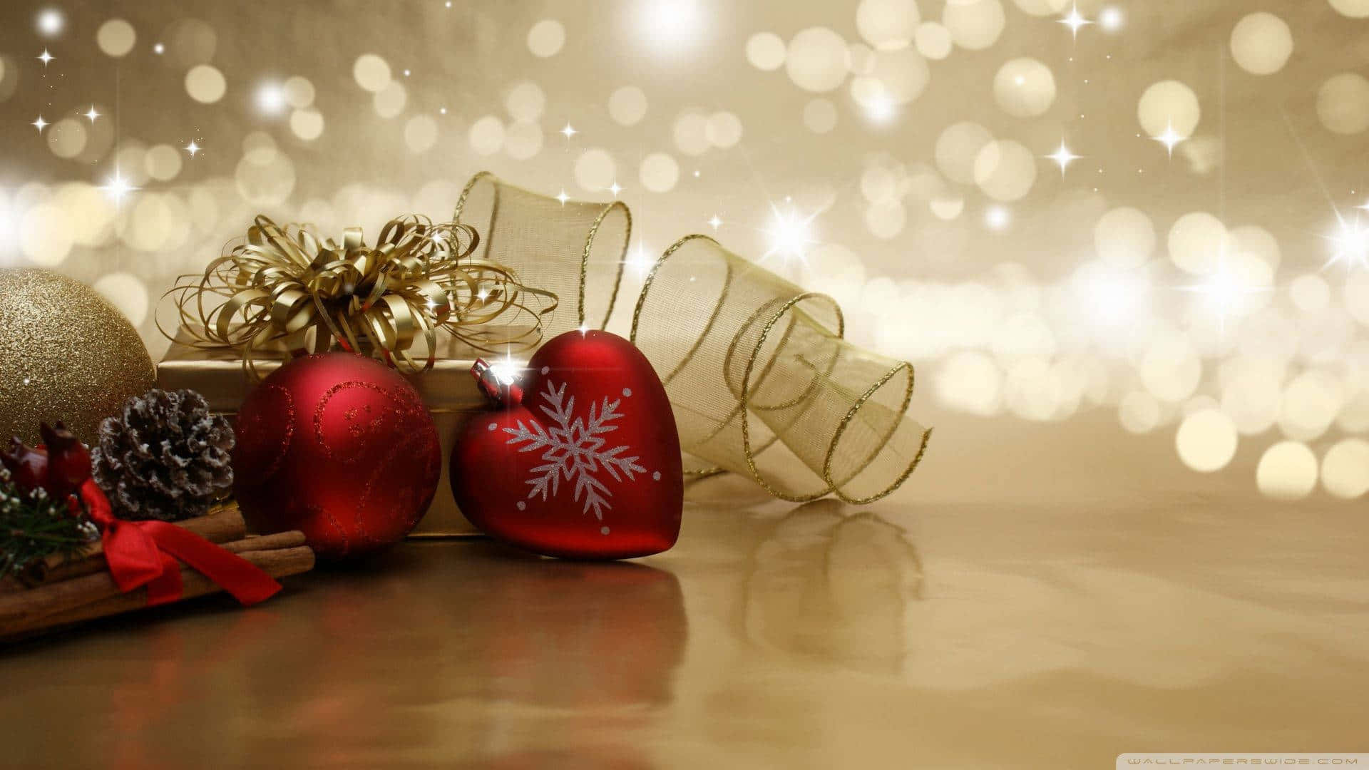 Christmas Decorations And Decorations On A Gold Background Background