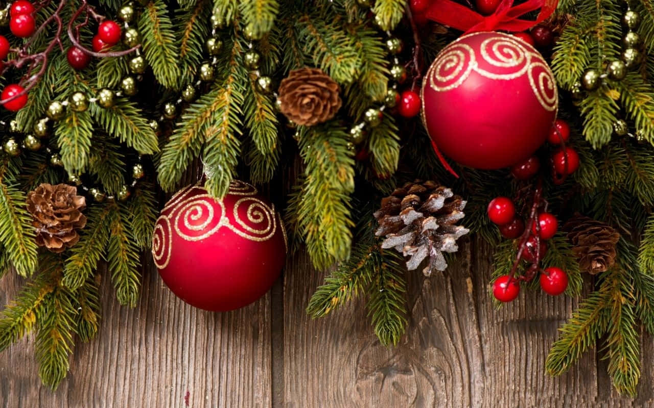 Christmas Decorations On A Wooden Background Background