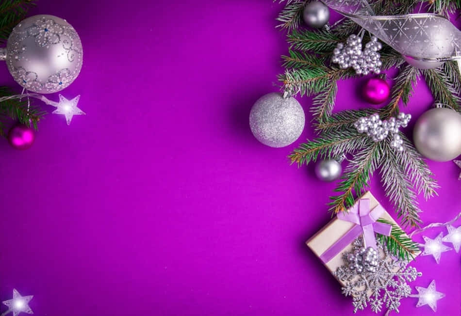 Christmas Decorations On Purple Background Background