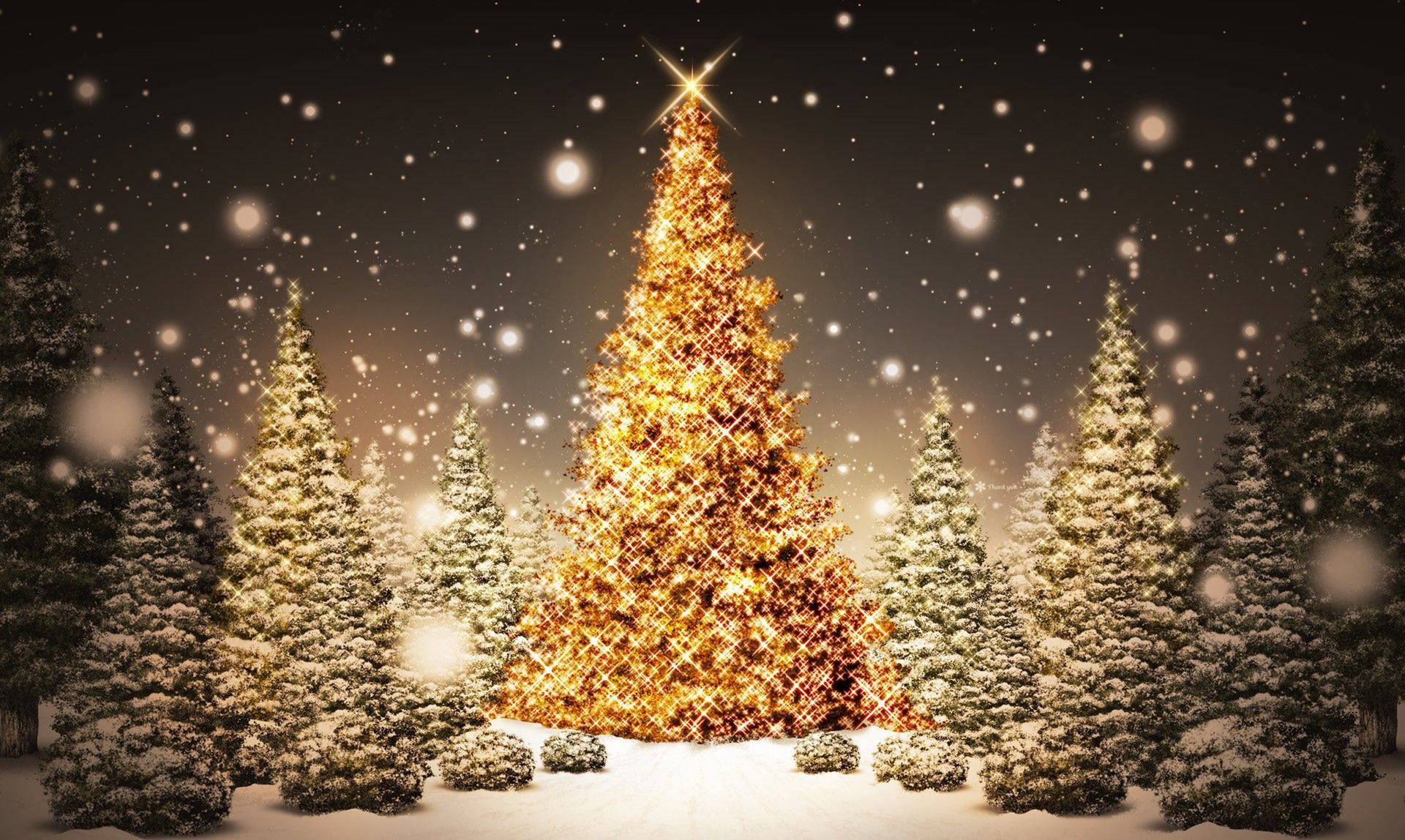 Christmas Desktop Golden Tree Background