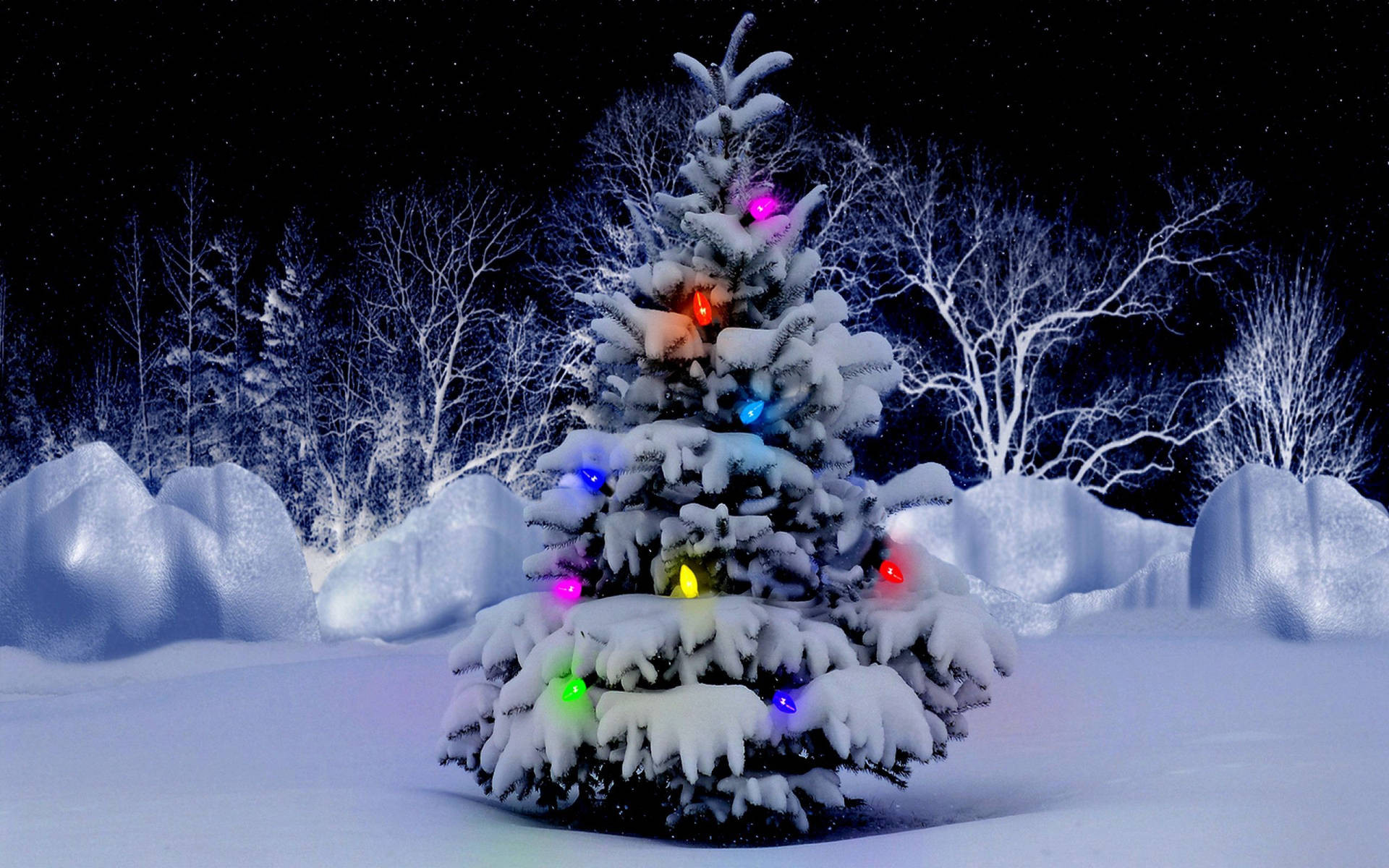 Christmas Desktop Snowy Tree Background