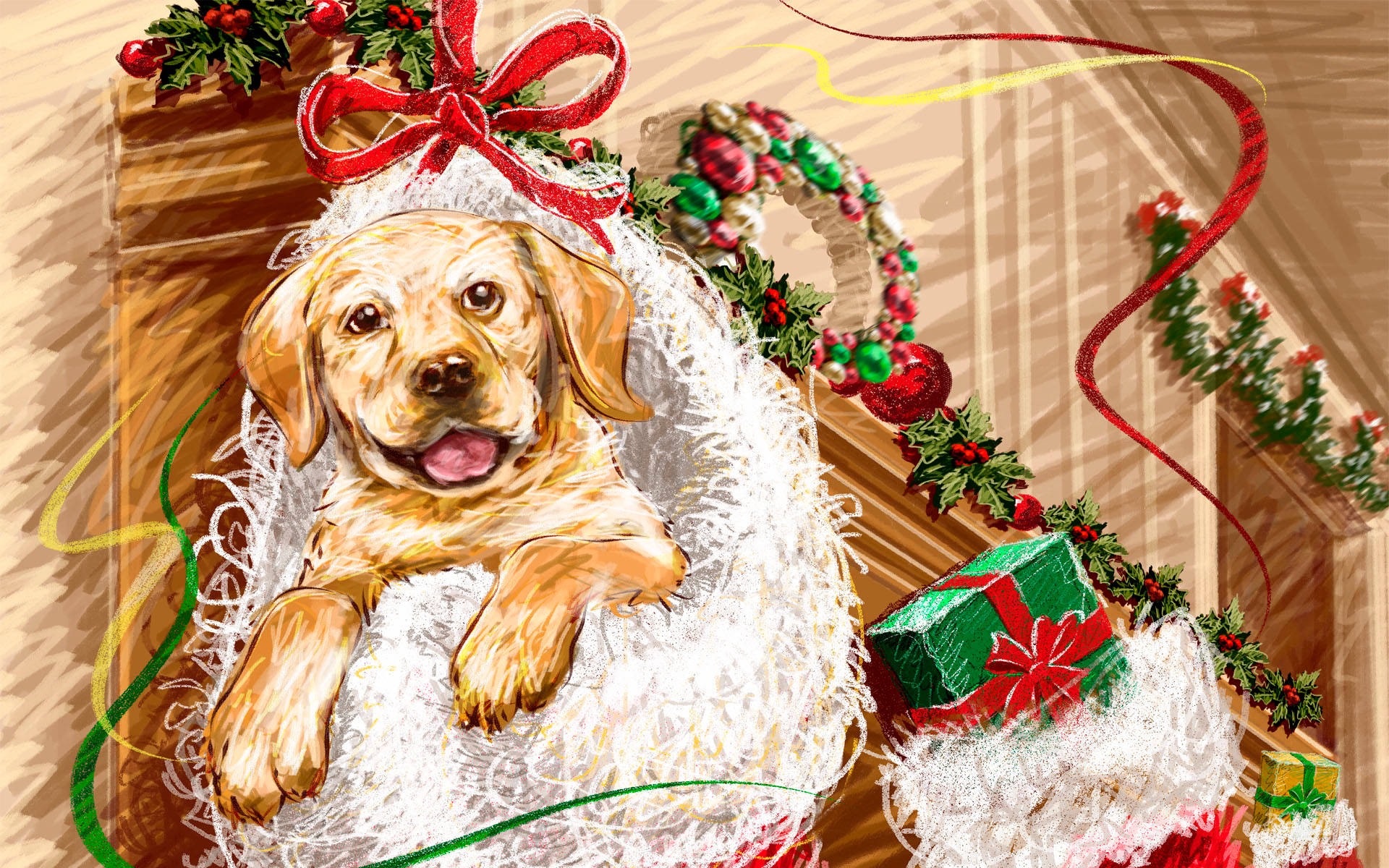 Christmas Dog Art Drawing