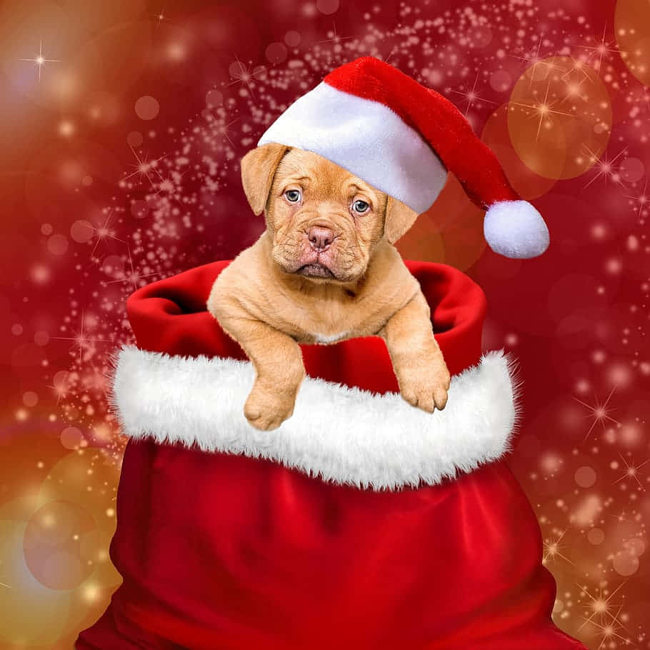Christmas Dog In Stocking Background