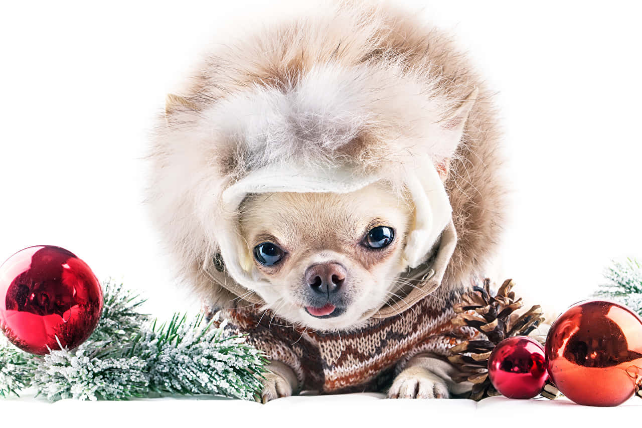 Christmas Dog With Decorations Background