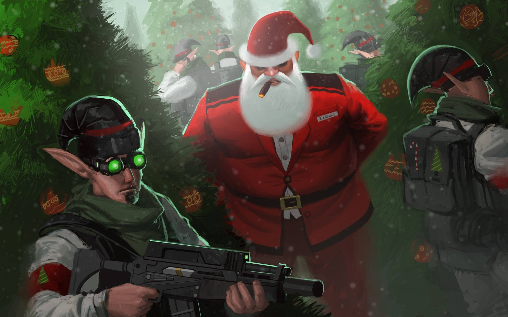 Christmas Elf Holding A Gun Background