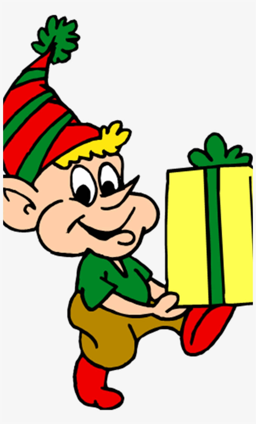 Christmas Elf Holding A Present Background