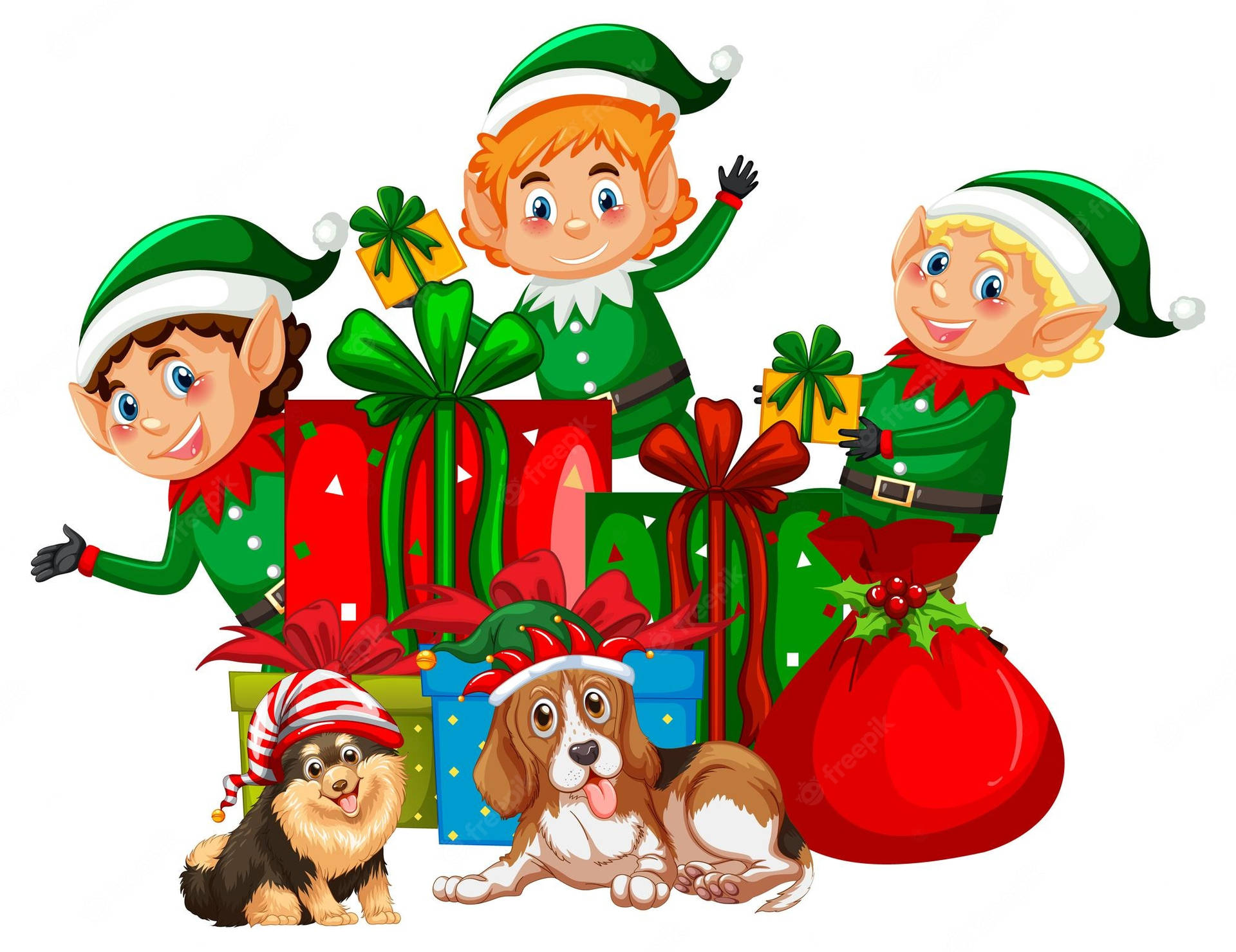 Christmas Elf With Dogs Background