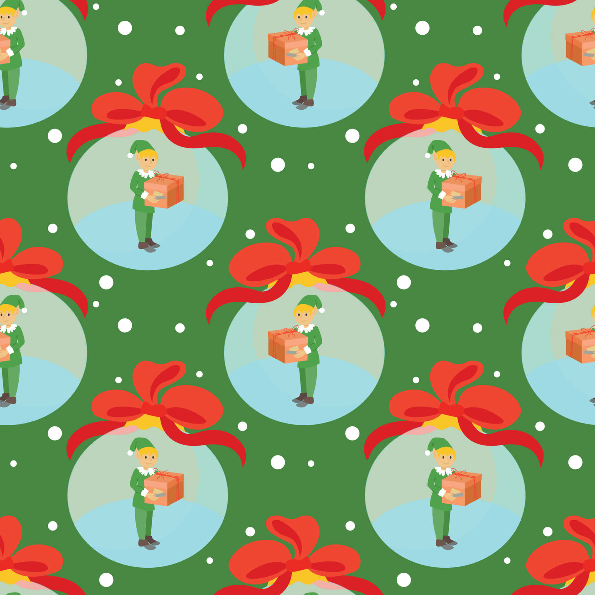 Christmas Elves Holding A Gift Pattern Background