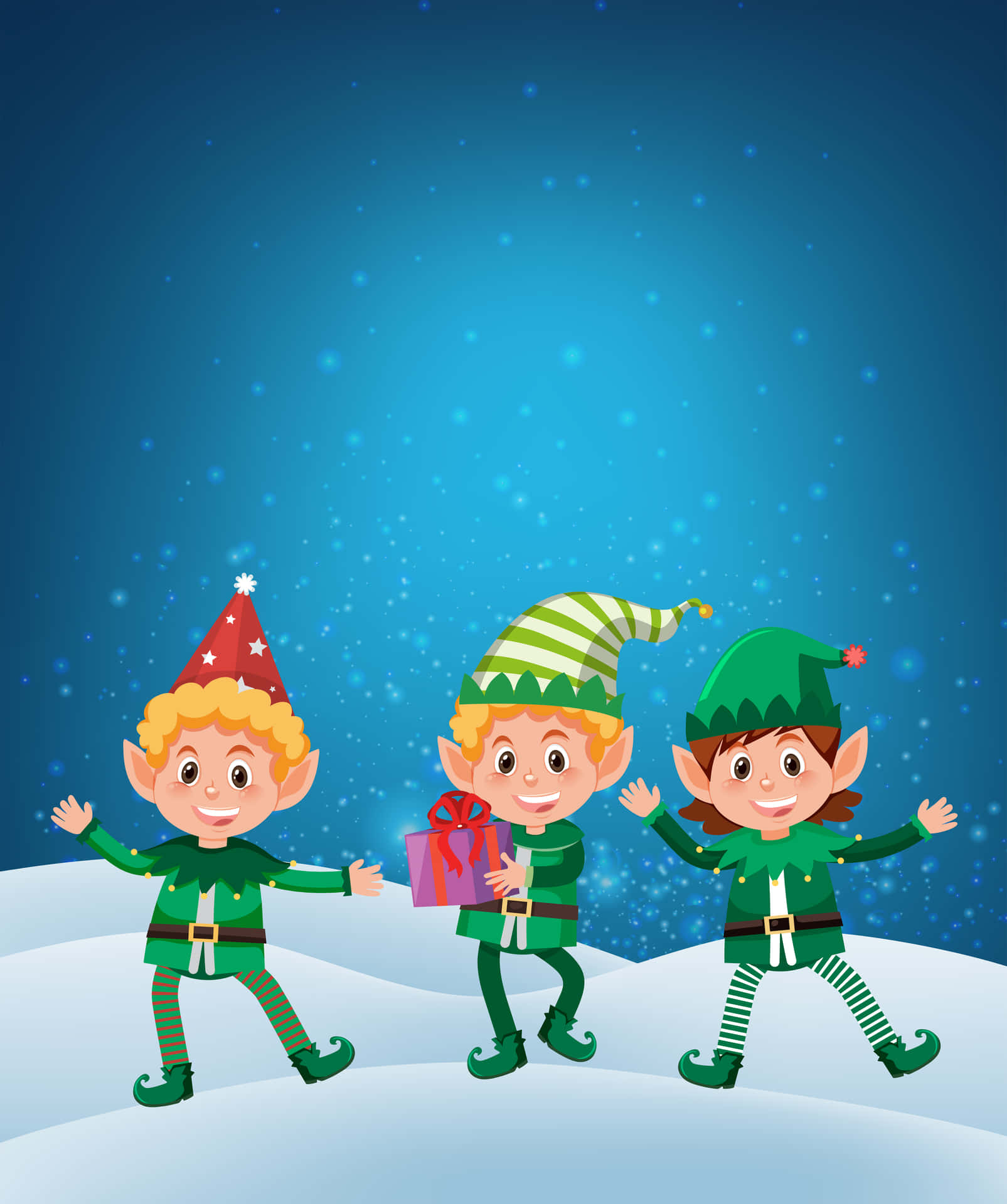 Christmas Elves Posing Outdoors Background