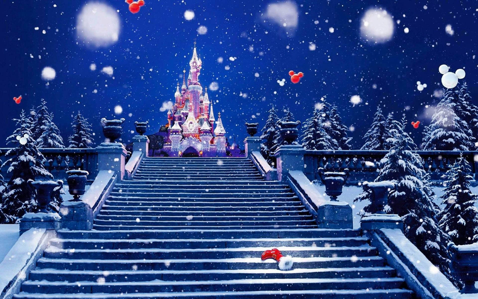 Christmas Festive Disney Castle Digital Illustration Background