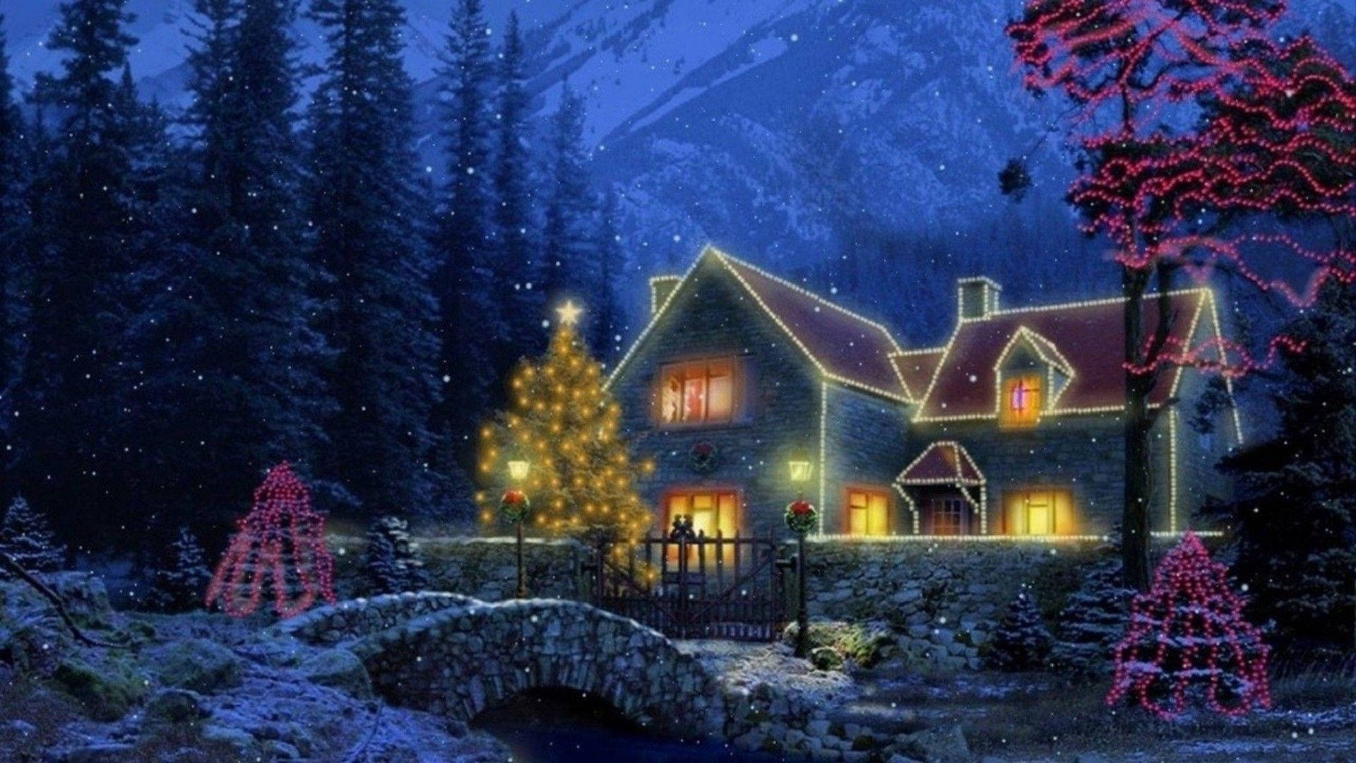 Christmas House Winter Landscape Background