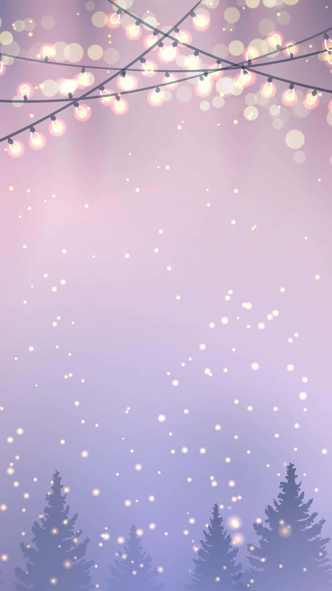 Christmas Lights Background With Trees And Snow Background