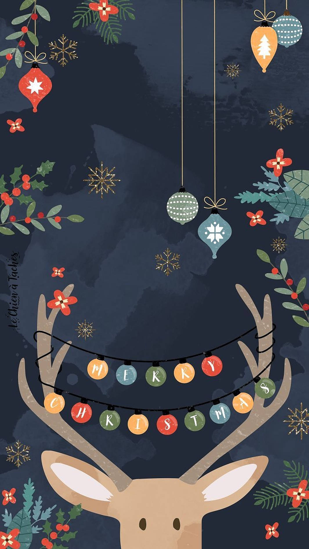 Christmas Lights On Cute Reindeer Background