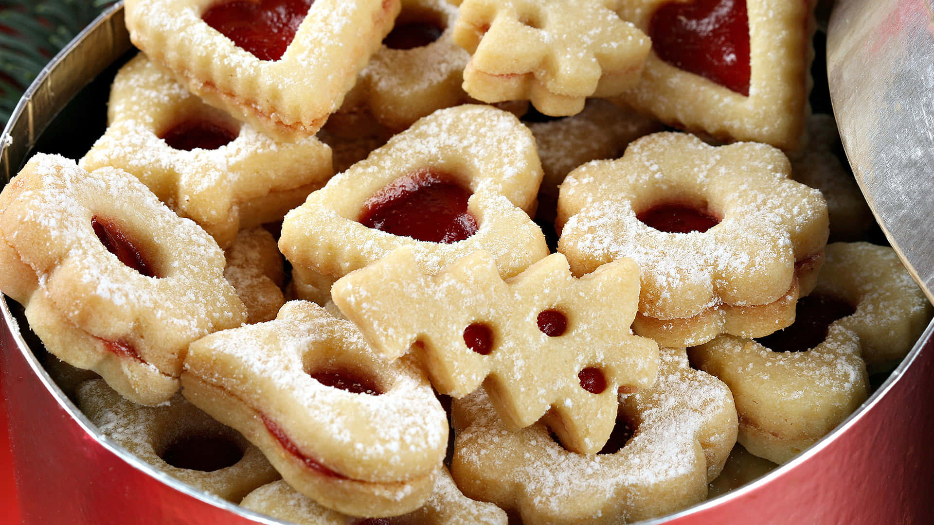 Christmas Linzer Cookies Tin Background