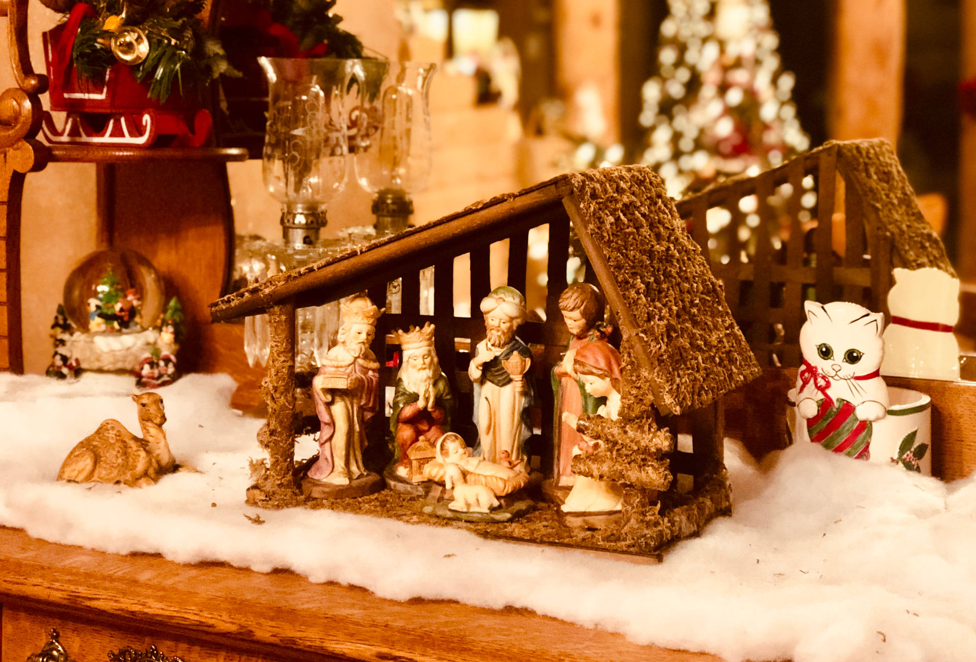 Christmas Manger Nativity Scene Figurines Background