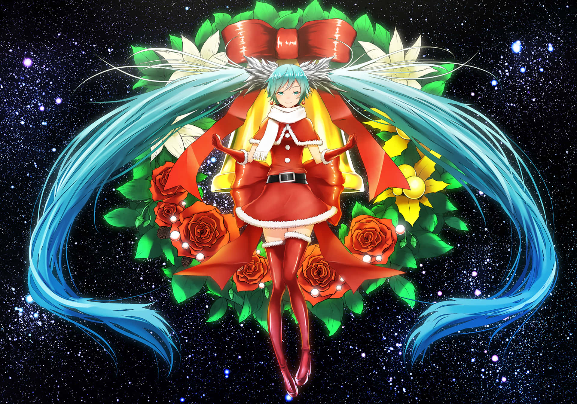 Christmas Miku Wearing Thigh High Boots Background