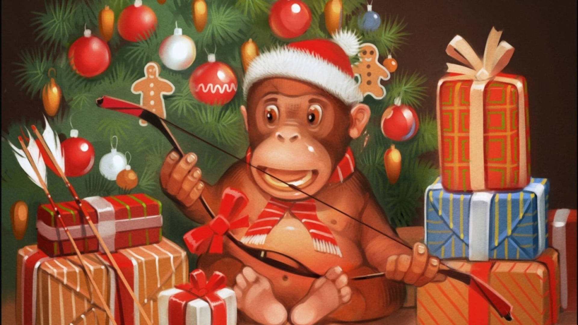 Christmas Monkey Cartoon Background
