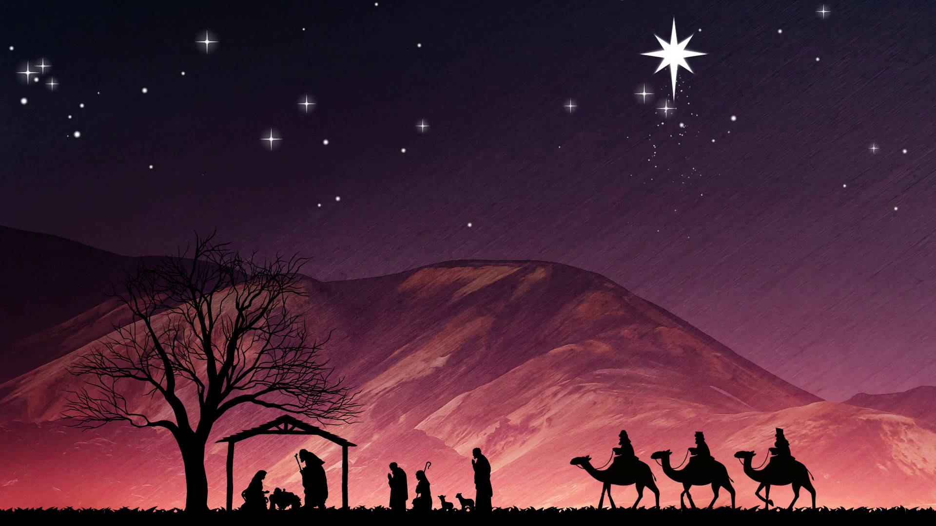 Christmas Nativity Scene Silhouette Background