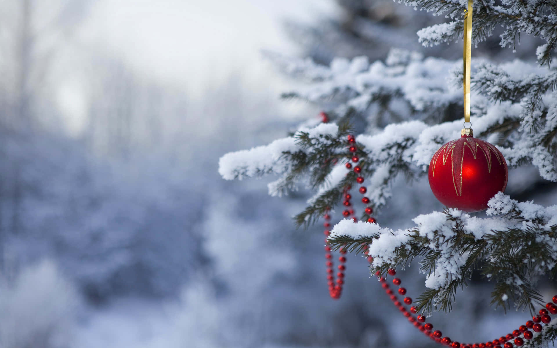 Christmas Ornament On Winter Scenery Desktop Background