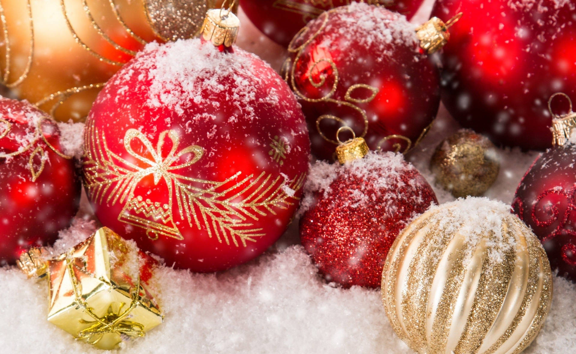 Christmas Ornaments In The Snow Background