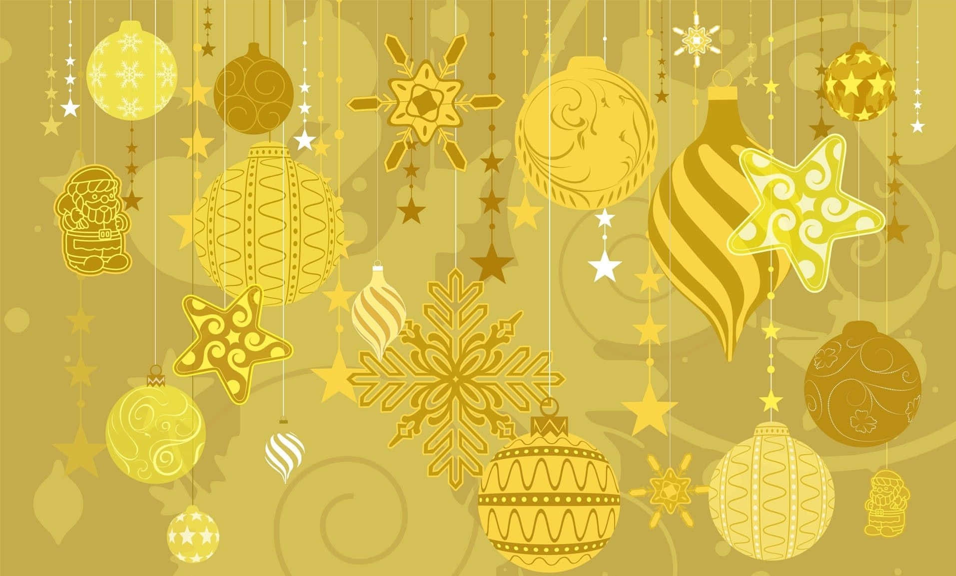 Christmas Ornaments On A Golden Background Background