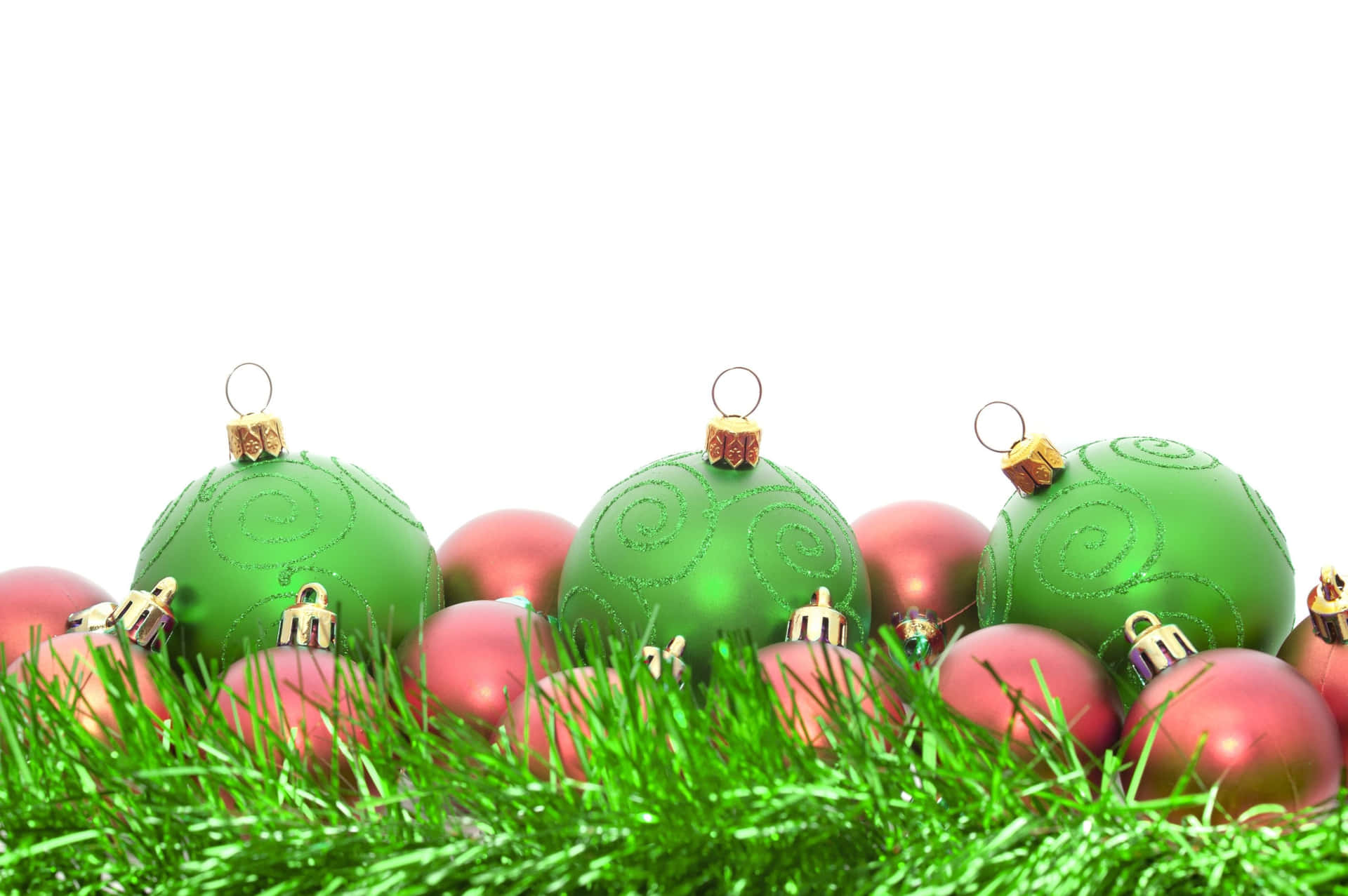 Christmas Ornaments On Green Grass Background