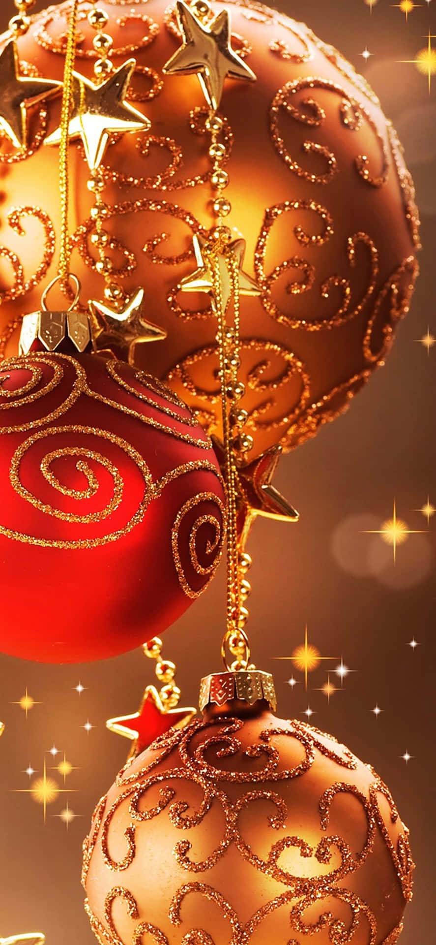 Christmas Ornaments With Stars And Gold Ornaments Background