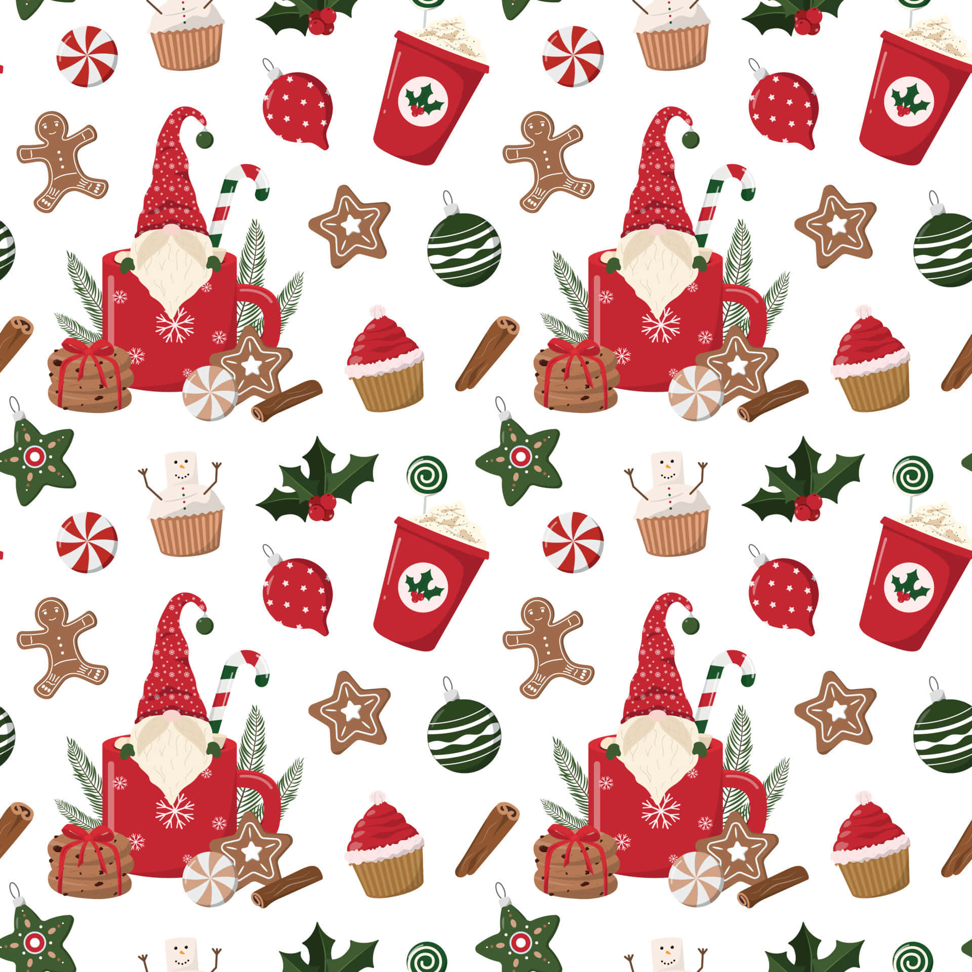 Christmas Pattern With Santa Claus And Gingerbread Men Background