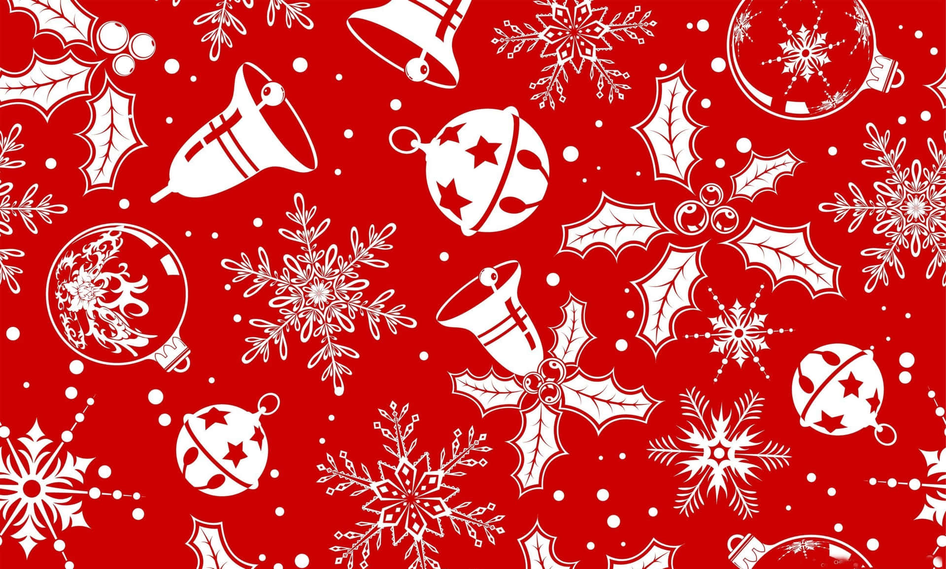 Christmas Pattern With Snowflakes And Bells On Red Background