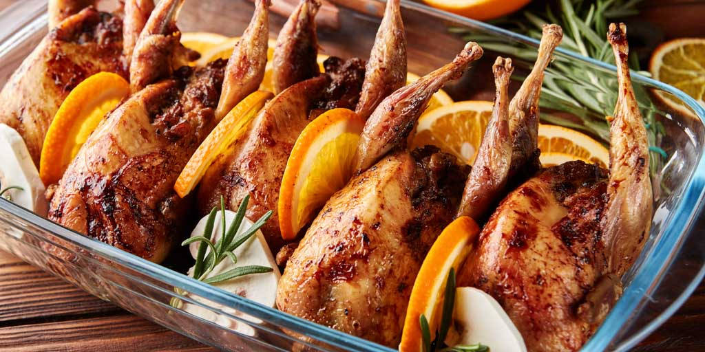 Christmas Quail With Orange Slices Background