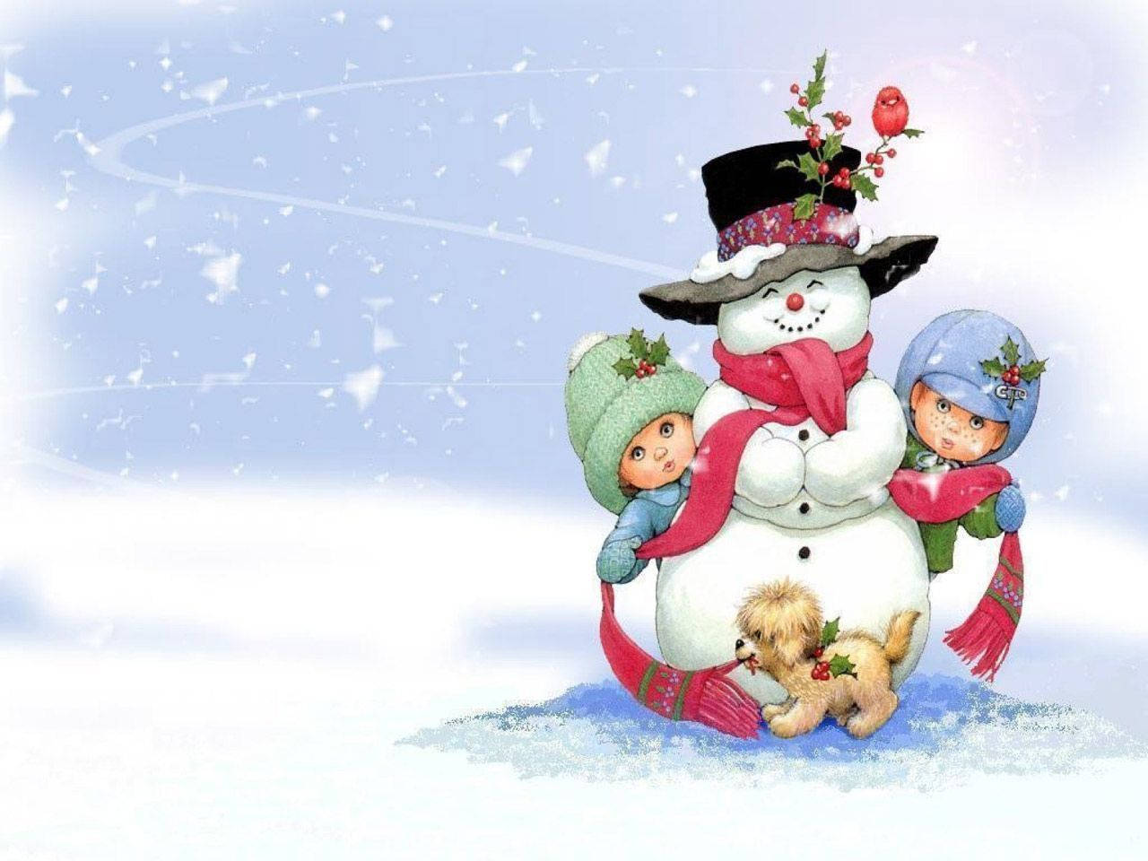 Christmas Snowman And Kids Background