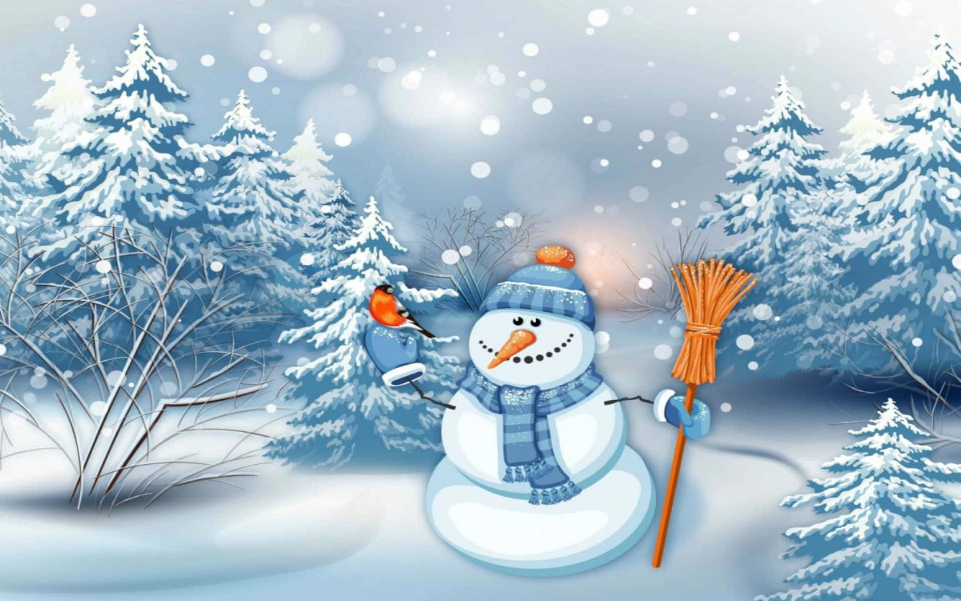 Christmas Snowman Bird Sitting Background