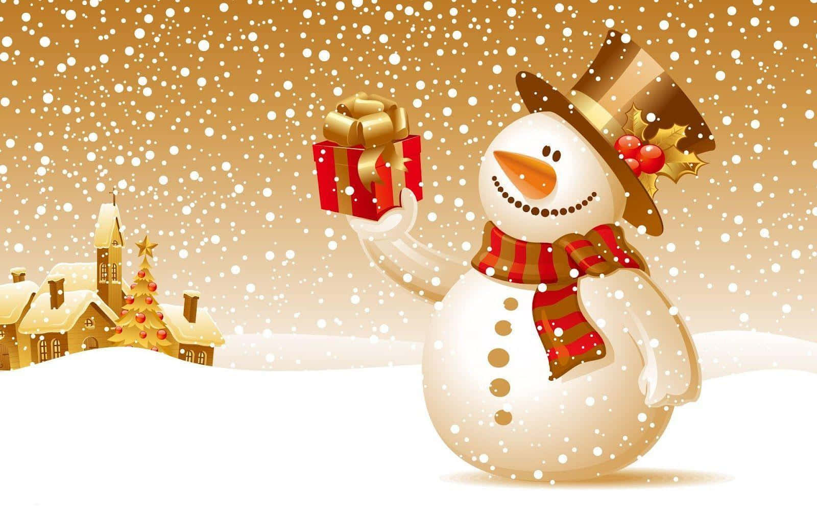 Christmas Snowman Holding Gift Background