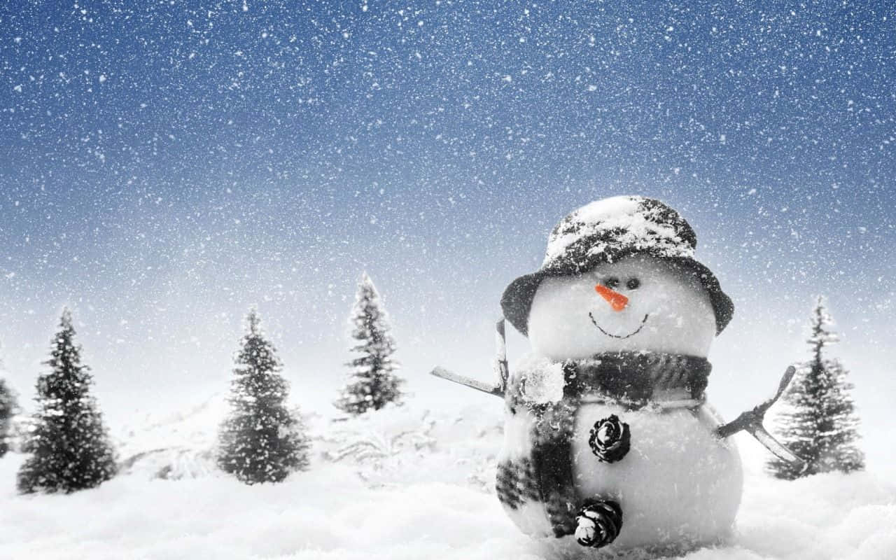 Christmas Snowman Pine Trees Background