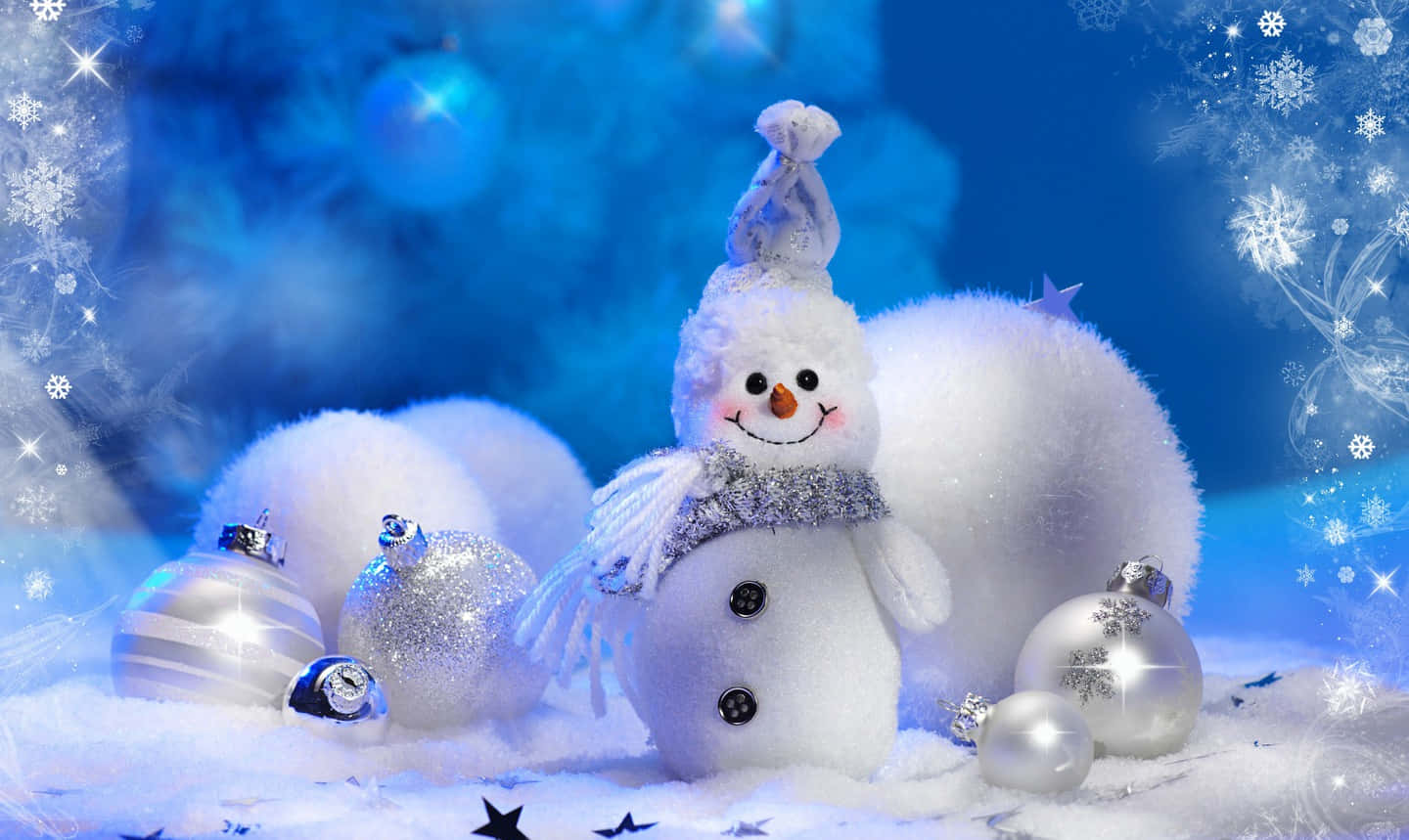 Christmas Snowman Silver Balls Background